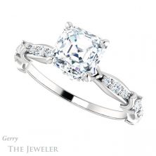 14k White Gold Asscher Cut Forever One Engagement Ring Setting #GTJ957-asscher-fo-w