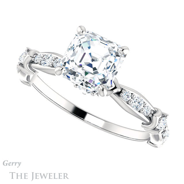 14k White Gold Asscher Cut Forever One Engagement Ring Setting #GTJ957-asscher-fo-w