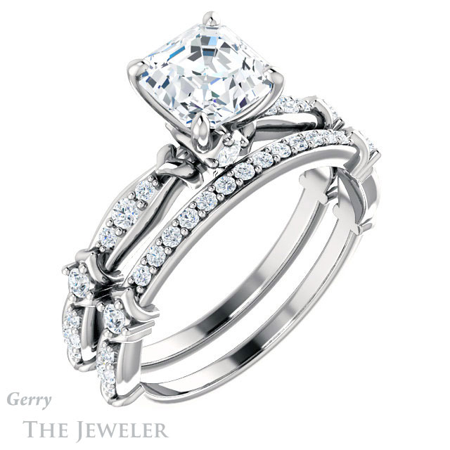 14k White Gold Asscher Cut Forever One Engagement Ring Setting #GTJ957-asscher-fo-w