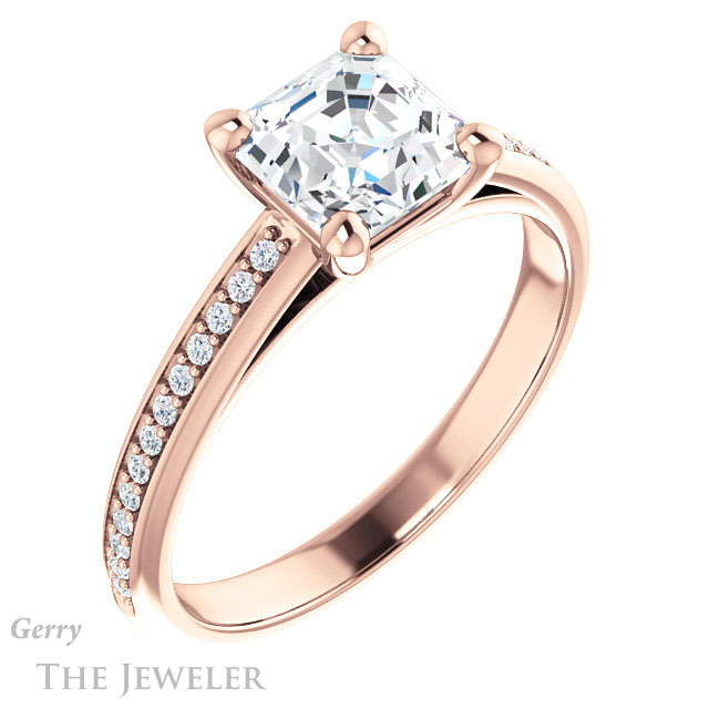 14k Rose Gold Asscher Cut Forever One Engagement Ring Setting #GTJ960-asscher-fo-r
