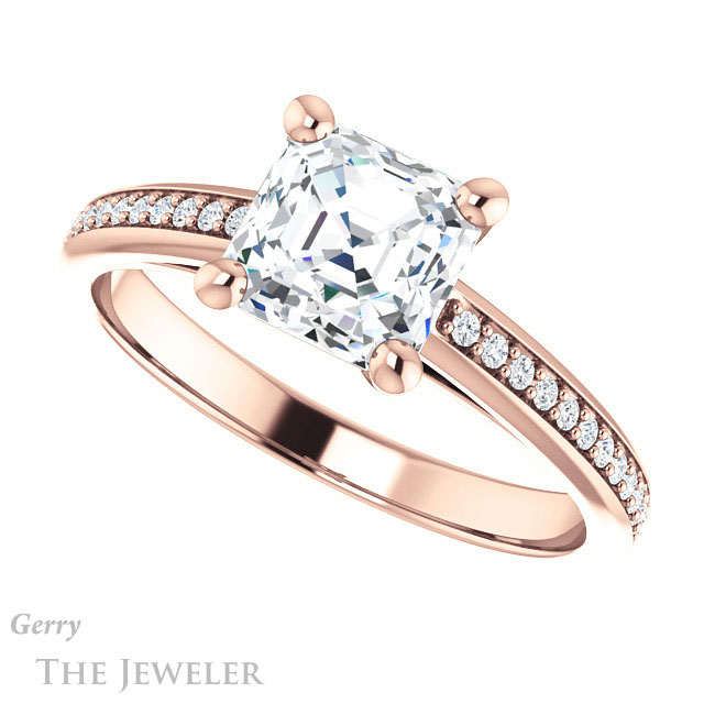 14k Rose Gold Asscher Cut Forever One Engagement Ring Setting #GTJ960-asscher-fo-r