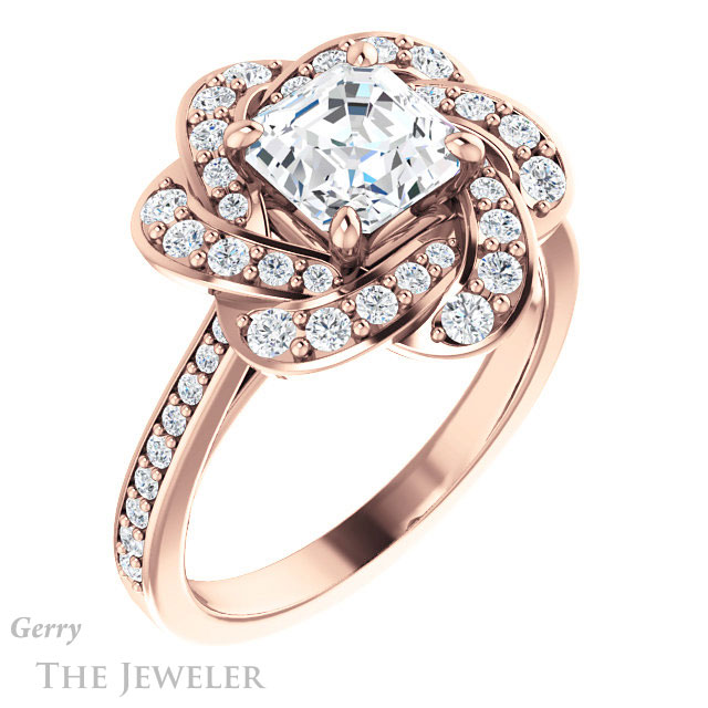 Asscher Cut Forever One Engagement Ring Setting #GTJ961-asscher-fo-r | Gerry The Jeweler 14k Rose Gold Asscher Cut Forever One Engagement Ring Setting #GTJ961-asscher-fo-r