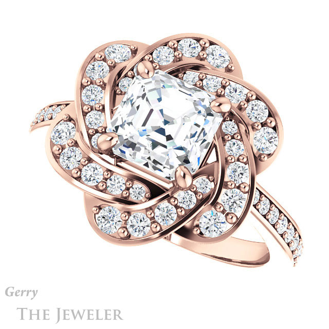 Asscher Cut Forever One Engagement Ring Setting #GTJ961-asscher-fo-r | Gerry The Jeweler 14k Rose Gold Asscher Cut Forever One Engagement Ring Setting #GTJ961-asscher-fo-r