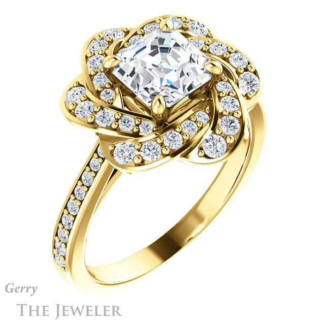 Asscher Cut Forever One Engagement Ring Setting #GTJ961-asscher-fo-y | Gerry The Jeweler 14k Yellow Gold Asscher Cut Forever One Engagement Ring Setting #GTJ961-asscher-fo-y