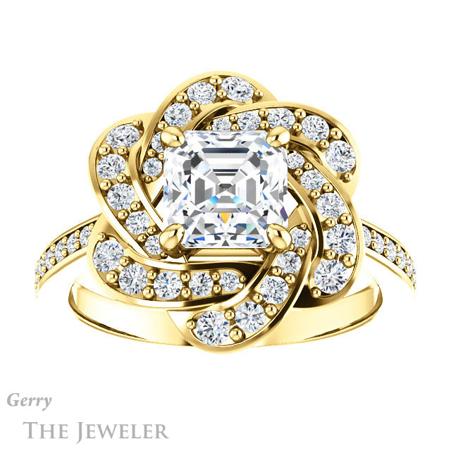 Asscher Cut Forever One Engagement Ring Setting #GTJ961-asscher-fo-y | Gerry The Jeweler 14k Yellow Gold Asscher Cut Forever One Engagement Ring Setting #GTJ961-asscher-fo-y