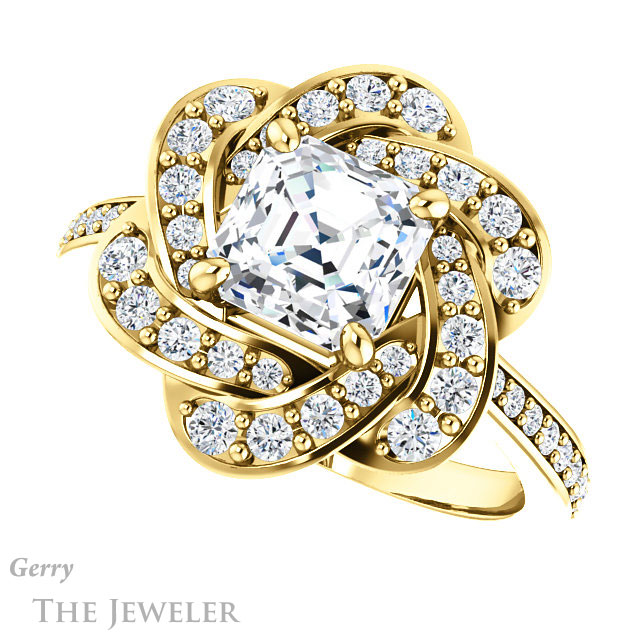 Asscher Cut Forever One Engagement Ring Setting #GTJ961-asscher-fo-y | Gerry The Jeweler 14k Yellow Gold Asscher Cut Forever One Engagement Ring Setting #GTJ961-asscher-fo-y