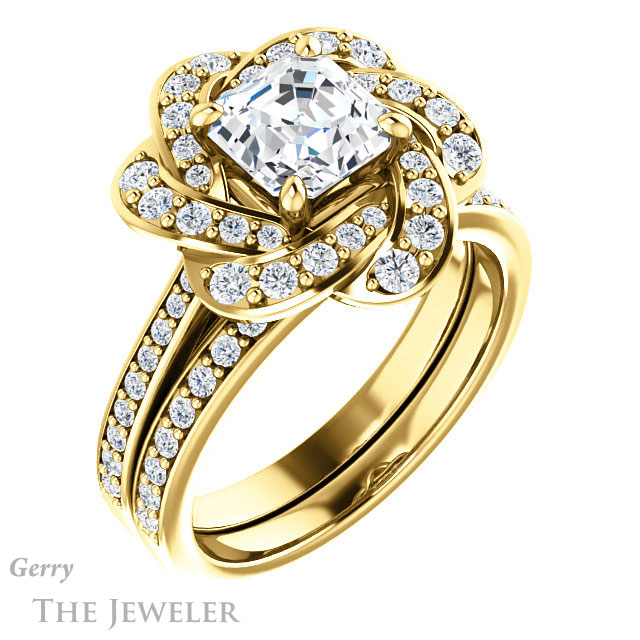 Asscher Cut Forever One Engagement Ring Setting #GTJ961-asscher-fo-y | Gerry The Jeweler 14k Yellow Gold Asscher Cut Forever One Engagement Ring Setting #GTJ961-asscher-fo-y