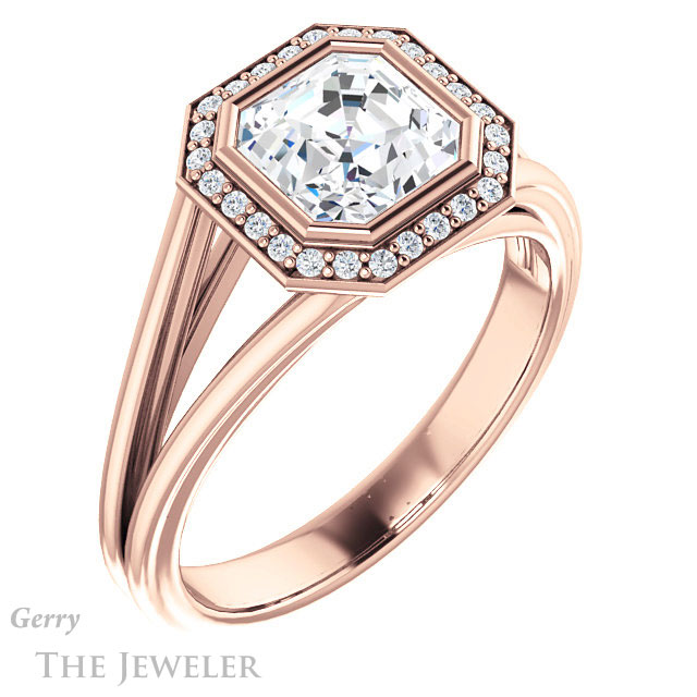 14k Rose Gold Asscher Cut Forever One Engagement Ring Setting #GTJ964-asscher-fo-r
