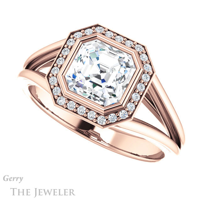 14k Rose Gold Asscher Cut Forever One Engagement Ring Setting #GTJ964-asscher-fo-r