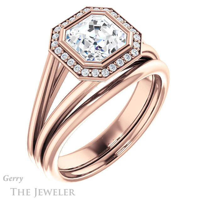 14k Rose Gold Asscher Cut Forever One Engagement Ring Setting #GTJ964-asscher-fo-r