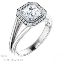 14k White Gold Asscher Cut Forever One Engagement Ring Setting #GTJ964-asscher-fo-w