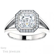 14k White Gold Asscher Cut Forever One Engagement Ring Setting #GTJ964-asscher-fo-w
