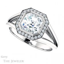 14k White Gold Asscher Cut Forever One Engagement Ring Setting #GTJ964-asscher-fo-w