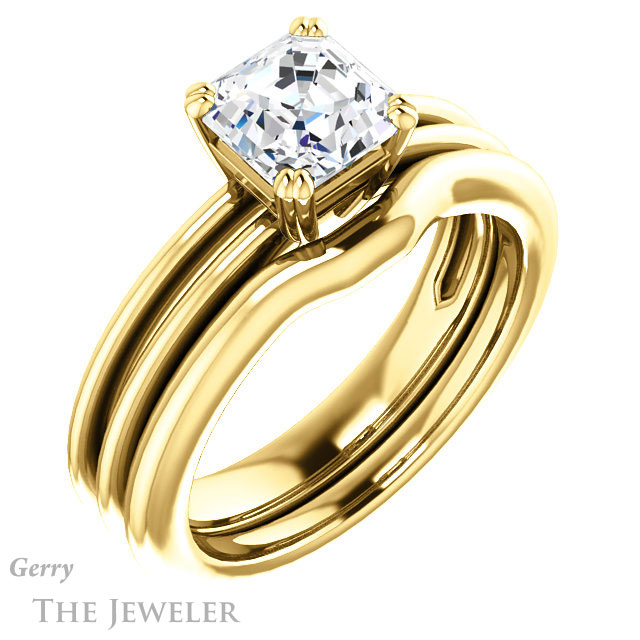 14k Yellow Gold Asscher Cut Forever One Engagement Ring Setting #GTJ966-asscher-fo-y 6 14k Yellow Gold Asscher Cut Forever One Engagement Ring Setting #GTJ966-asscher-fo-y