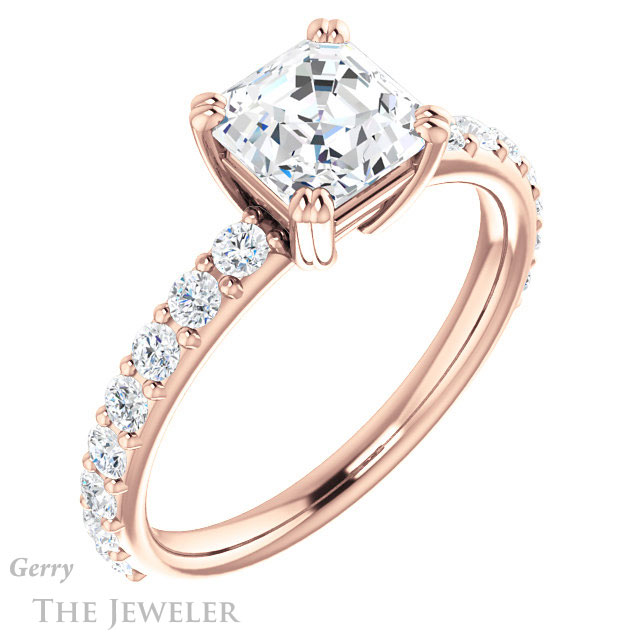 14k Rose Gold Asscher Cut Forever One Engagement Ring Setting #GTJ968-asscher-fo-r