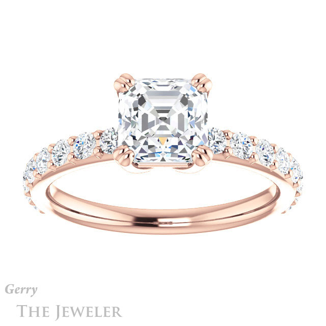 14k Rose Gold Asscher Cut Forever One Engagement Ring Setting #GTJ968-asscher-fo-r