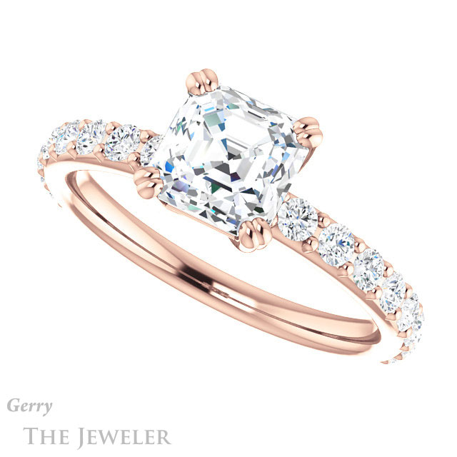 14k Rose Gold Asscher Cut Forever One Engagement Ring Setting #GTJ968-asscher-fo-r