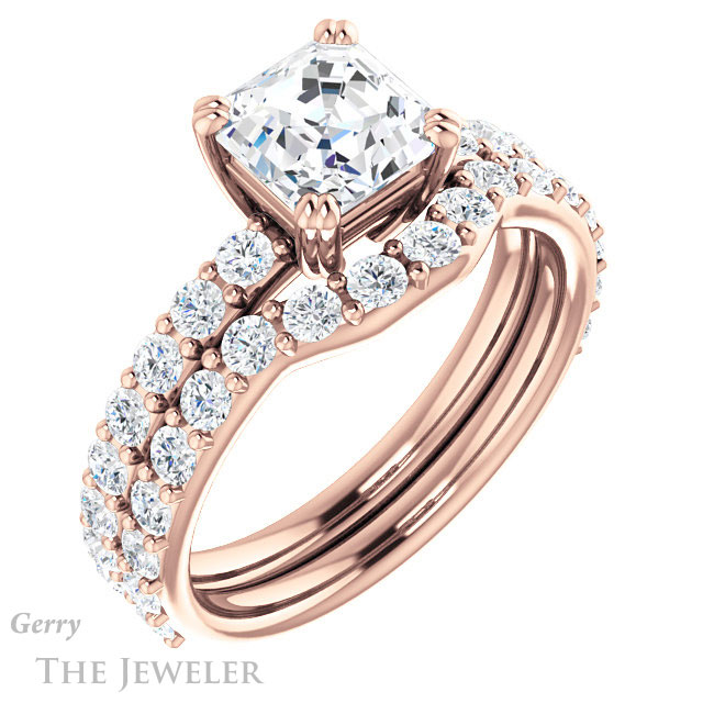14k Rose Gold Asscher Cut Forever One Engagement Ring Setting #GTJ968-asscher-fo-r