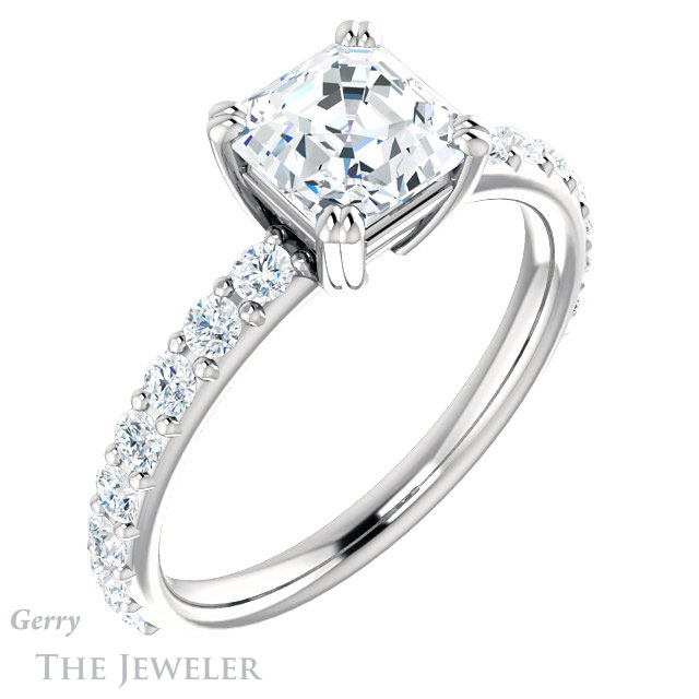 14k White Gold Asscher Cut Forever One Engagement Ring Setting #GTJ968-asscher-fo-w 4 14k White Gold Asscher Cut Forever One Engagement Ring Setting #GTJ968-asscher-fo-w