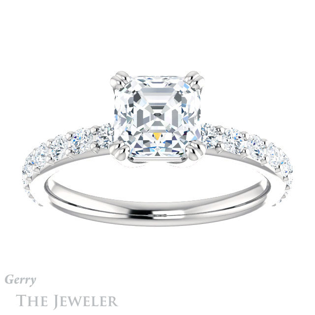 14k White Gold Asscher Cut Forever One Engagement Ring Setting #GTJ968-asscher-fo-w