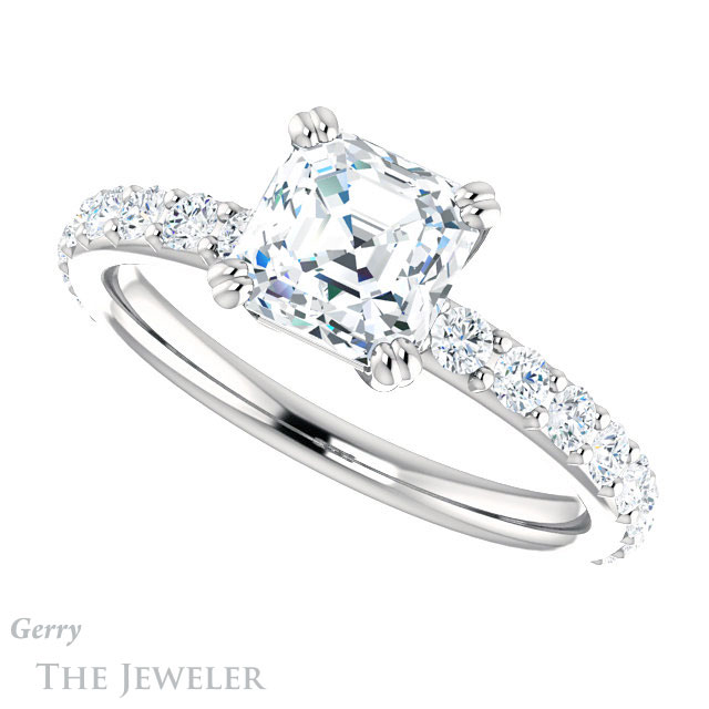 14k White Gold Asscher Cut Forever One Engagement Ring Setting #GTJ968-asscher-fo-w 5 14k White Gold Asscher Cut Forever One Engagement Ring Setting #GTJ968-asscher-fo-w