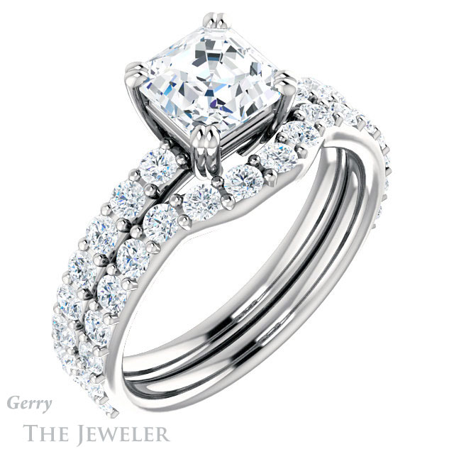 14k White Gold Asscher Cut Forever One Engagement Ring Setting #GTJ968-asscher-fo-w 6 14k White Gold Asscher Cut Forever One Engagement Ring Setting #GTJ968-asscher-fo-w