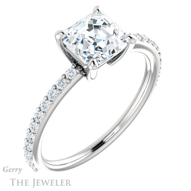 14k White Gold Asscher Cut Forever One Engagement Ring Setting #GTJ969-asscher-fo-w 4 14k White Gold Asscher Cut Forever One Engagement Ring Setting #GTJ969-asscher-fo-w