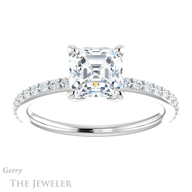14k White Gold Asscher Cut Forever One Engagement Ring Setting #GTJ969-asscher-fo-w