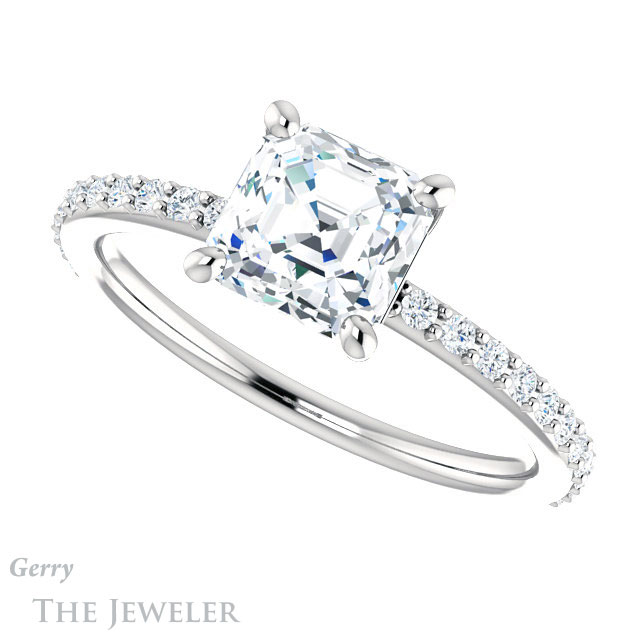 14k White Gold Asscher Cut Forever One Engagement Ring Setting #GTJ969-asscher-fo-w 5 14k White Gold Asscher Cut Forever One Engagement Ring Setting #GTJ969-asscher-fo-w
