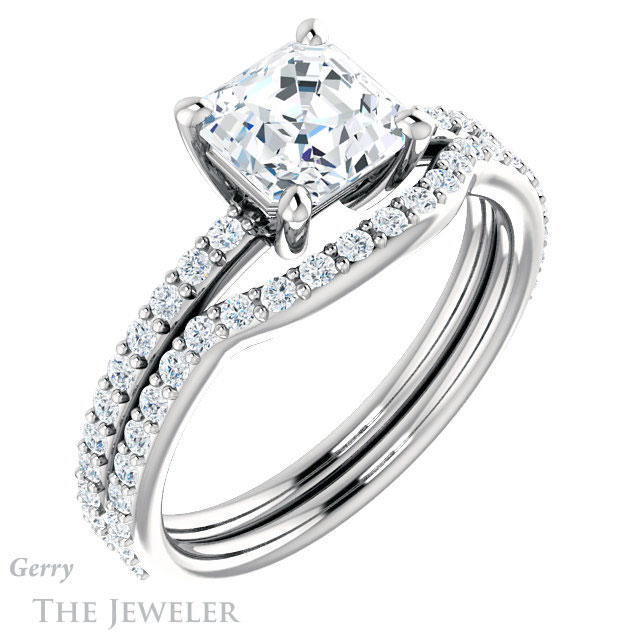 14k White Gold Asscher Cut Forever One Engagement Ring Setting #GTJ969-asscher-fo-w 6 14k White Gold Asscher Cut Forever One Engagement Ring Setting #GTJ969-asscher-fo-w