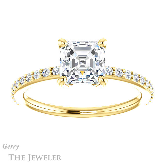 14k Yellow Gold Asscher Cut Forever One Engagement Ring Setting #GTJ969-asscher-fo-y