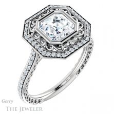 14k White Gold Asscher Cut Forever One Engagement Ring Setting #GTJ970-asscher-fo-w 4 14k White Gold Asscher Cut Forever One Engagement Ring Setting #GTJ970-asscher-fo-w