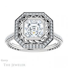 14k White Gold Asscher Cut Forever One Engagement Ring Setting #GTJ970-asscher-fo-w 1 14k White Gold Asscher Cut Forever One Engagement Ring Setting #GTJ970-asscher-fo-w