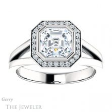 14k White Gold Asscher Cut Forever One Engagement Ring Setting #GTJ971-asscher-fo-w