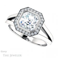 14k White Gold Asscher Cut Forever One Engagement Ring Setting #GTJ971-asscher-fo-w