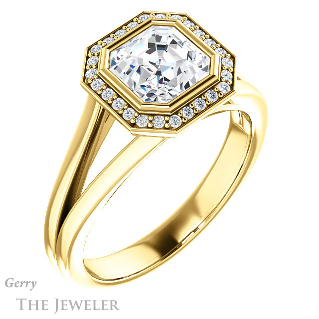 14k Yellow Gold Asscher Cut Forever One Engagement Ring Setting #GTJ971-asscher-fo-y 4 14k Yellow Gold Asscher Cut Forever One Engagement Ring Setting #GTJ971-asscher-fo-y