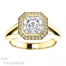 14k Yellow Gold Asscher Cut Forever One Engagement Ring Setting #GTJ971-asscher-fo-y 1 14k Yellow Gold Asscher Cut Forever One Engagement Ring Setting #GTJ971-asscher-fo-y