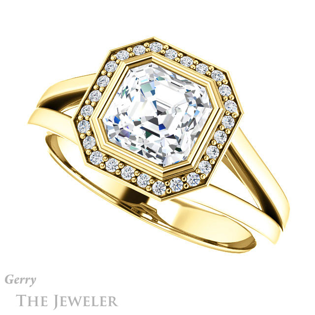 14k Yellow Gold Asscher Cut Forever One Engagement Ring Setting #GTJ971-asscher-fo-y 5 14k Yellow Gold Asscher Cut Forever One Engagement Ring Setting #GTJ971-asscher-fo-y