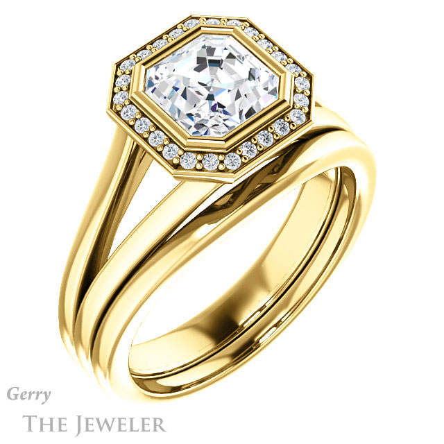 14k Yellow Gold Asscher Cut Forever One Engagement Ring Setting #GTJ971-asscher-fo-y 6 14k Yellow Gold Asscher Cut Forever One Engagement Ring Setting #GTJ971-asscher-fo-y