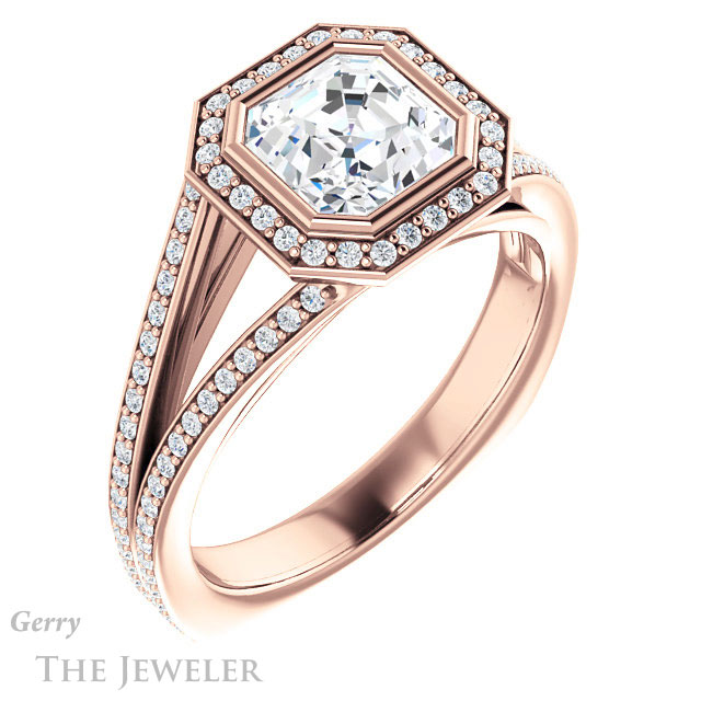 14k Rose Gold Asscher Cut Forever One Engagement Ring Setting #GTJ973-asscher-fo-r 4 14k Rose Gold Asscher Cut Forever One Engagement Ring Setting #GTJ973-asscher-fo-r