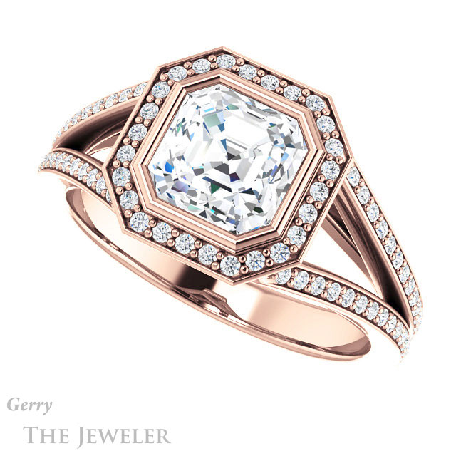 14k Rose Gold Asscher Cut Forever One Engagement Ring Setting #GTJ973-asscher-fo-r 5 14k Rose Gold Asscher Cut Forever One Engagement Ring Setting #GTJ973-asscher-fo-r