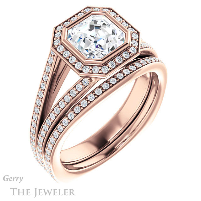 14k Rose Gold Asscher Cut Forever One Engagement Ring Setting #GTJ973-asscher-fo-r 6 14k Rose Gold Asscher Cut Forever One Engagement Ring Setting #GTJ973-asscher-fo-r