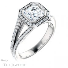 14k White Gold Asscher Cut Forever One Engagement Ring Setting #GTJ973-asscher-fo-w