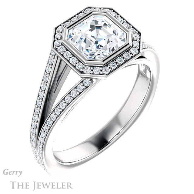 14k White Gold Asscher Cut Forever One Engagement Ring Setting #GTJ973-asscher-fo-w