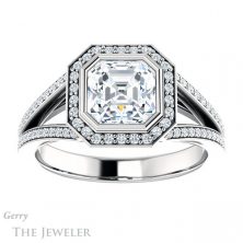 14k White Gold Asscher Cut Forever One Engagement Ring Setting #GTJ973-asscher-fo-w