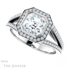 14k White Gold Asscher Cut Forever One Engagement Ring Setting #GTJ973-asscher-fo-w