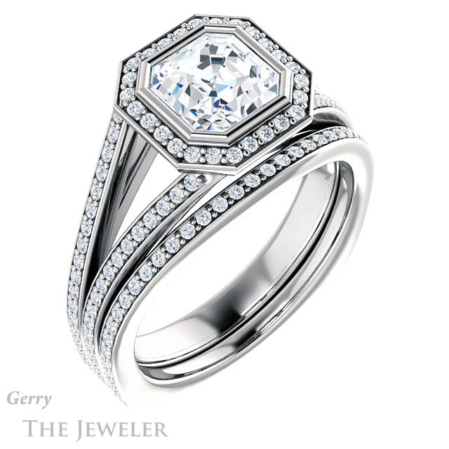 14k White Gold Asscher Cut Forever One Engagement Ring Setting #GTJ973-asscher-fo-w