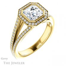 14k Yellow Gold Asscher Cut Forever One Engagement Ring Setting #GTJ973-asscher-fo-y
