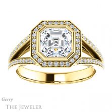 14k Yellow Gold Asscher Cut Forever One Engagement Ring Setting #GTJ973-asscher-fo-y
