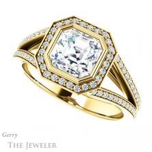14k Yellow Gold Asscher Cut Forever One Engagement Ring Setting #GTJ973-asscher-fo-y